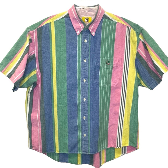 Vtg Duck Head Mens XL Shirt Button Down Pastel Stripe Short Sleeve 100% Cotton - Picture 1 of 11